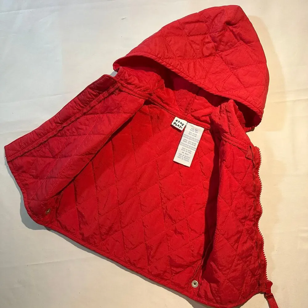 Vintage Kids Play Red Quilted Hooded Vest Gender Neutral Sz 12 mo